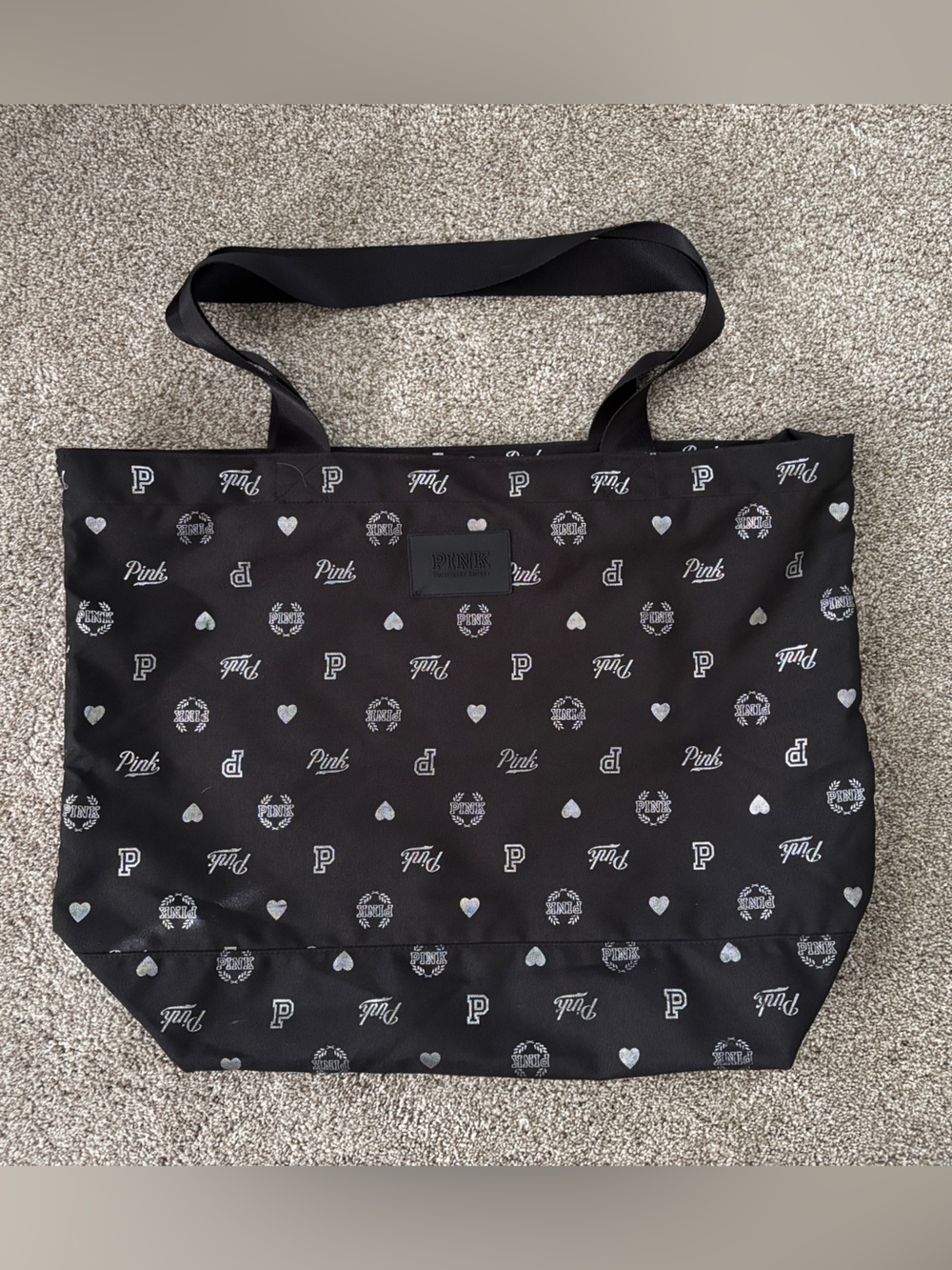 PINK Victoria's Secret Black Logo Print Tote